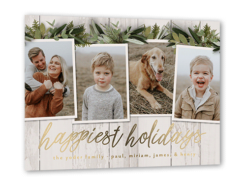 Pin Up Holiday Card, White, Gold Foil, 5x7, Holiday, Matte, Personalized Foil Cardstock, Square