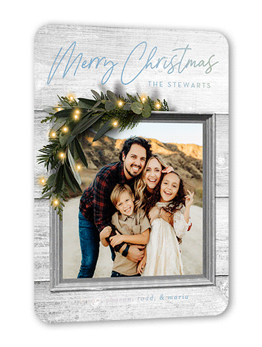 Rustic Foil Wreath Holiday Card, White, Iridescent Foil, 5x7, Christmas, Matte, Personalized Foil Cardstock, Rounded