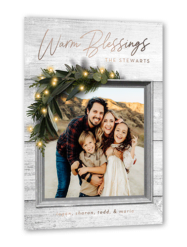 Rustic Foil Wreath Holiday Card, White, Rose Gold Foil, 5x7, Religious, Matte, Personalized Foil Cardstock, Square