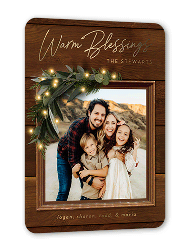 Rustic Foil Wreath Holiday Card, Gold Foil, Brown, 5x7, Religious, Matte, Personalized Foil Cardstock, Rounded