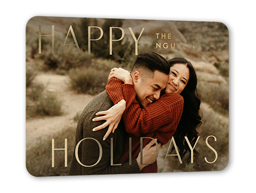 Bold Modern Sentiment Holiday Card, White, Gold Foil, 5x7, Holiday, Matte, Personalized Foil Cardstock, Rounded