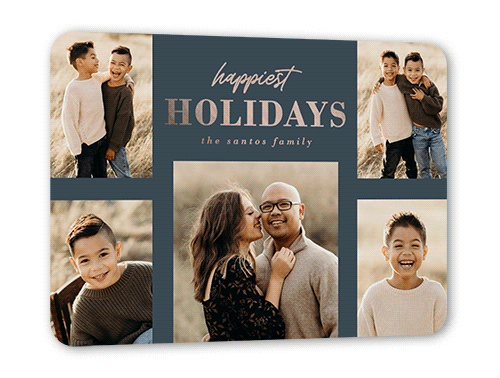 Foil Sentiment Gallery Holiday Card, Blue, Rose Gold Foil, 5x7, Holiday, Matte, Personalized Foil Cardstock, Rounded, Blue