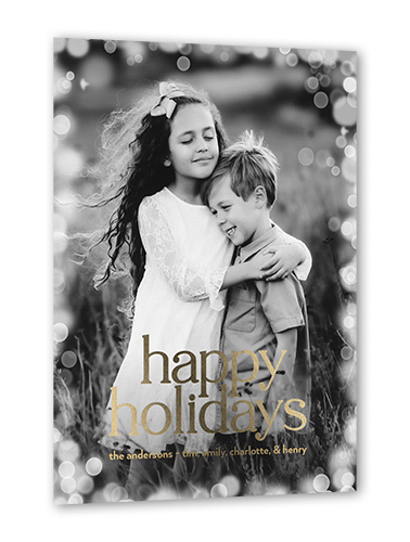 Confetti Bokeh Holiday Card, White, Gold Foil, 5x7, Holiday, Matte, Personalized Foil Cardstock, Square, White