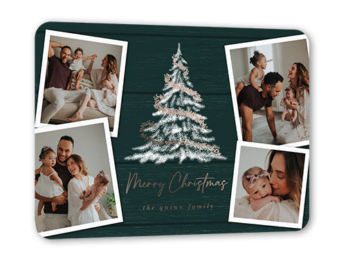 Glowing Garland Holiday Card, Blue, Rose Gold Foil, 5x7, Christmas, Matte, Personalized Foil Cardstock, Rounded