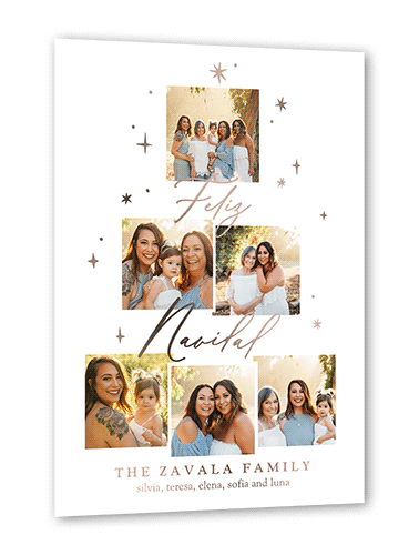 Daylight Stars Holiday Card, White, Rose Gold Foil, 5x7, Feliz Navidad, Matte, Personalized Foil Cardstock, Square, White