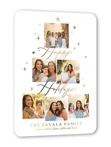 Daylight Stars Holiday Card, White, Gold Foil, 5x7, Holiday, Matte, Personalized Foil Cardstock, Rounded, White