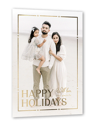 Twinkle Border Holiday Card, White, Gold Foil, 5x7, Holiday, Matte, Personalized Foil Cardstock, Square
