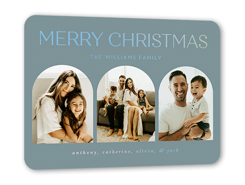 Modern Arches Holiday Card, Blue, Iridescent Foil, 5x7, Christmas, Matte, Personalized Foil Cardstock, Rounded