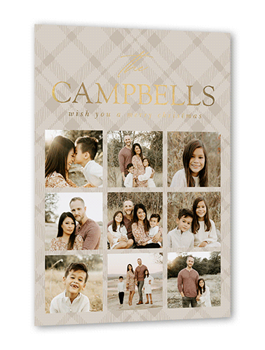 Plaid Picture Grid Holiday Card, Beige, Gold Foil, 5x7, Christmas, Matte, Personalized Foil Cardstock, Square
