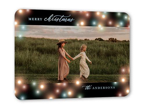 Colorful Bokeh Border Holiday Card, Black, Iridescent Foil, 5x7, Christmas, Matte, Personalized Foil Cardstock, Rounded
