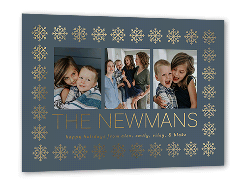 Foil Snowflake Border Holiday Card, Grey, Gold Foil, 5x7, Holiday, Matte, Personalized Foil Cardstock, Square