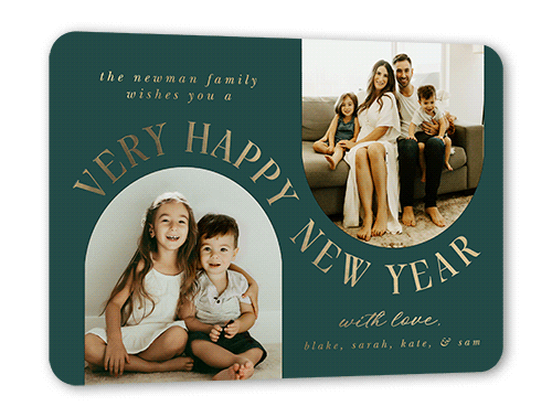 Flip Flop Holiday Card, Gold Foil, Green, 5x7, New Year, Matte, Personalized Foil Cardstock, Rounded, Seaweed