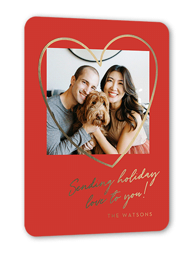 Foil Heart Frame Holiday Card, Rounded Corners