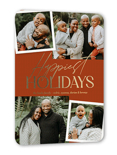 Overlapped Photos Holiday Card, Brown, Gold Foil, 5x7, Holiday, Matte, Personalized Foil Cardstock, Rounded