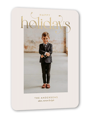 Luxurious Merry Holiday Card, Grey, Gold Foil, 5x7, Holiday, Matte, Personalized Foil Cardstock, Rounded, Whisper Gray