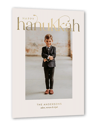 Luxurious Merry Holiday Card, Grey, Gold Foil, 5x7, Hanukkah, Matte, Personalized Foil Cardstock, Square, Whisper Gray