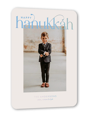 Luxurious Merry Holiday Card, Grey, Iridescent Foil, 5x7, Hanukkah, Matte, Personalized Foil Cardstock, Rounded, Whisper Gray