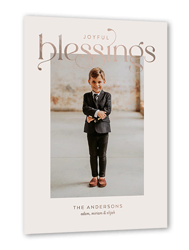 Luxurious Merry Holiday Card, Grey, Rose Gold Foil, 5x7, Religious, Matte, Personalized Foil Cardstock, Square, Whisper Gray