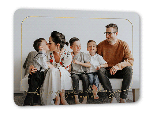 Writing Frame Holiday Card, White, Gold Foil, 5x7, Holiday, Matte, Personalized Foil Cardstock, Rounded, White