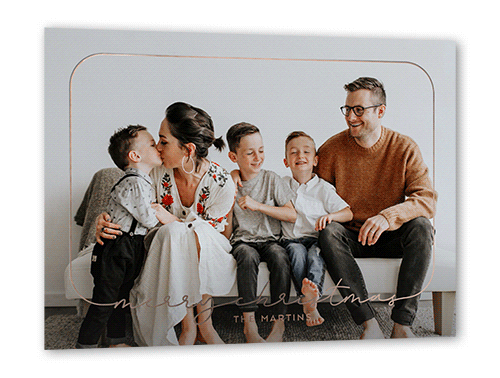 Writing Frame Holiday Card, Rose Gold Foil, White, 5x7, Christmas, Matte, Personalized Foil Cardstock, Square, White