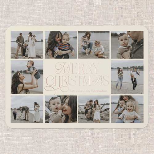 Charming Chai Script Holiday Digital Foil Card, Beige, Rose Gold Foil, 5x7, Christmas, Matte, Personalized Foil Cardstock, Rounded, Antique White