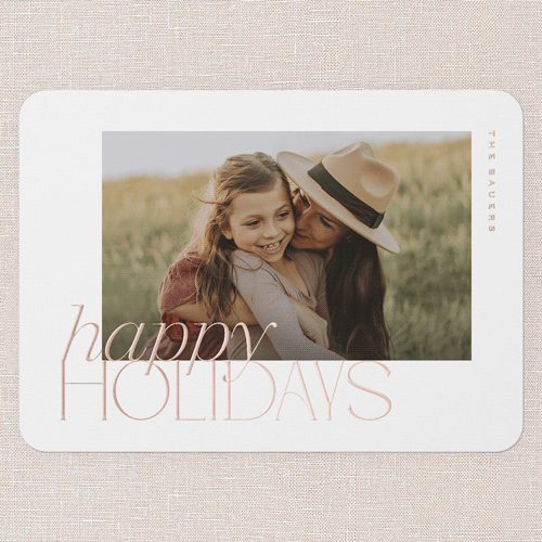 Refined Shine Holiday Digital Foil Card, White, Rose Gold Foil, 5x7, Holiday, Matte, Personalized Foil Cardstock, Rounded, White