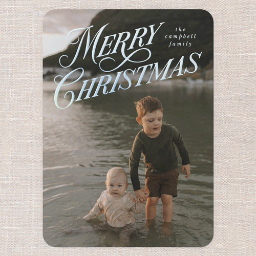 Magnificent Shine Holiday Digital Foil Card, White, Iridescent Foil, 5x7, Christmas, Matte, Personalized Foil Cardstock, Rounded, White