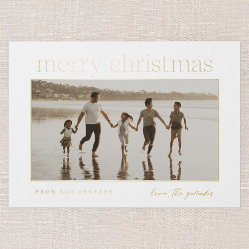 Merry Adventure Holiday Digital Foil Card, White, Gold Foil, 5x7, Christmas, Matte, Personalized Foil Cardstock, Square