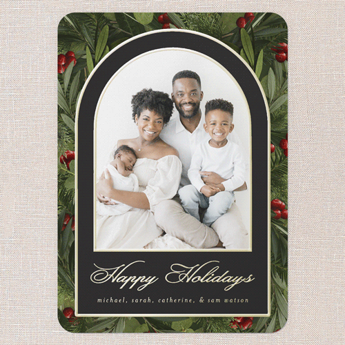 Arching Berries Holiday Card, Grey, Gold Foil, 5x7, Holiday, Matte, Personalized Foil Cardstock, Rounded, Charcoal