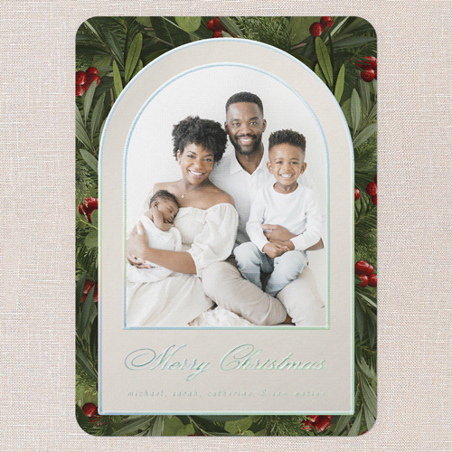 Arching Berries Holiday Card, Beige, Iridescent Foil, 5x7, Christmas, Matte, Personalized Foil Cardstock, Rounded, Cream