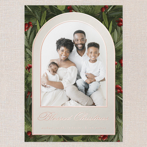 Arching Berries Holiday Card, Beige, Rose Gold Foil, 5x7, Religious, Matte, Personalized Foil Cardstock, Square, Cream