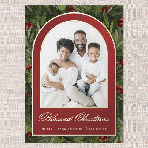 Arching Berries Holiday Card, Gold Foil, Red, 5x7, Religious, Matte, Personalized Foil Cardstock, Square, Red