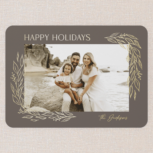 Polished Holly Holiday Card, Gold Foil, Brown, 5x7, Holiday, Matte, Personalized Foil Cardstock, Rounded, Volcano