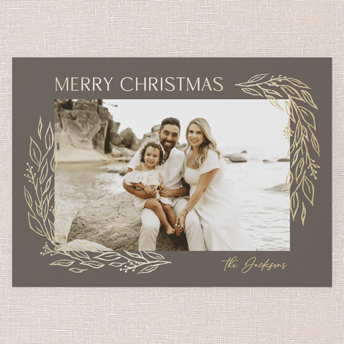 Polished Holly Holiday Card, Gold Foil, Brown, 5x7, Christmas, Matte, Personalized Foil Cardstock, Square, Volcano