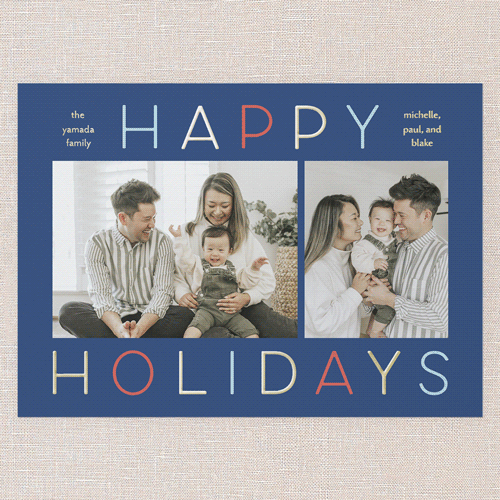 Colorful Vibes Holiday Card, Blue, Gold Foil, 5x7, Holiday, Matte, Personalized Foil Cardstock, Square