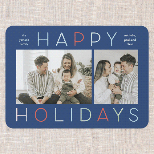 Colorful Vibes Holiday Card, Blue, Iridescent Foil, 5x7, Holiday, Matte, Personalized Foil Cardstock, Rounded, Blue