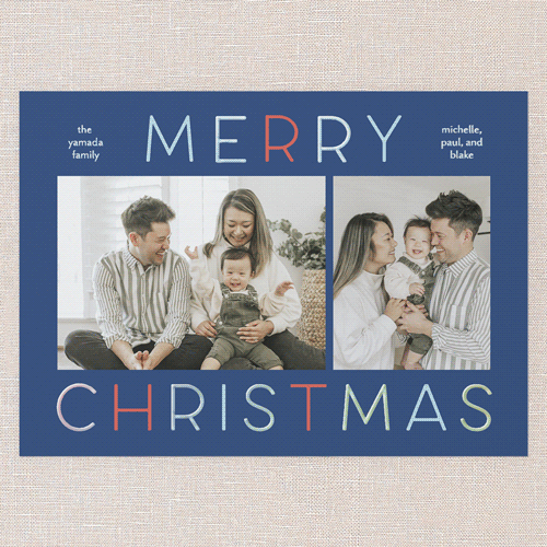 Colorful Vibes Holiday Card, Blue, Iridescent Foil, 5x7, Christmas, Matte, Personalized Foil Cardstock, Square, Blue