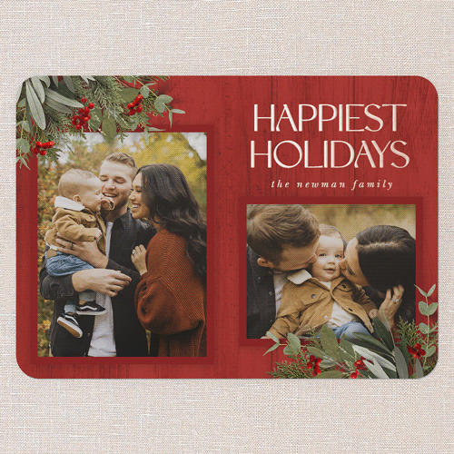 Classic Nordic Wishes Holiday Card, Rose Gold Foil, Red, 5x7, Holiday, Matte, Personalized Foil Cardstock, Rounded, Red