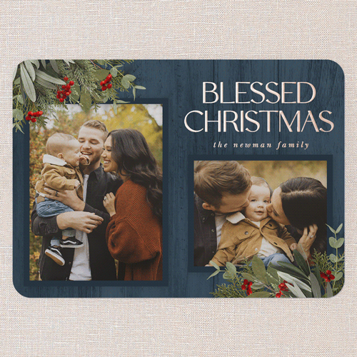 Classic Nordic Wishes Holiday Card, Rose Gold Foil, Blue, 5x7, Religious, Matte, Personalized Foil Cardstock, Rounded, Blue