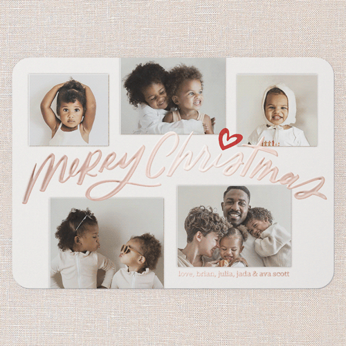 Radiant Memories Holiday Card, Rose Gold Foil, White, 5x7, Christmas, Matte, Personalized Foil Cardstock, Rounded, White