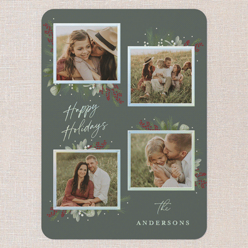 Bunched Botanicals Holiday Card, Iridescent Foil, Green, 5x7, Holiday, Matte, Personalized Foil Cardstock, Rounded