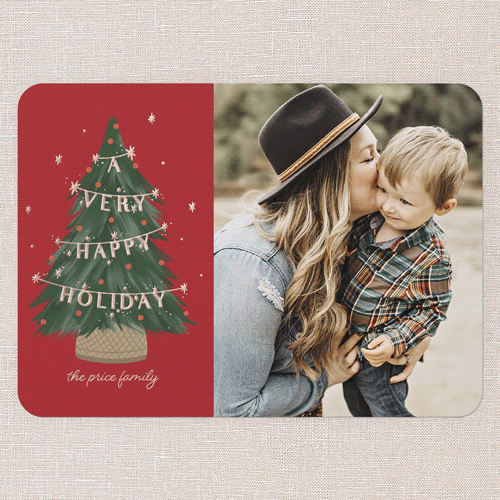 Pine Perfection Holiday Card, Red, Rose Gold Foil, 5x7, Holiday, Matte, Personalized Foil Cardstock, Rounded, Red