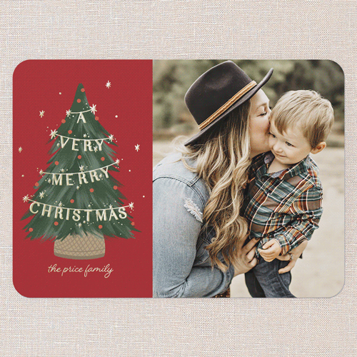 Pine Perfection Holiday Card, Red, Gold Foil, 5x7, Christmas, Matte, Personalized Foil Cardstock, Rounded, Red