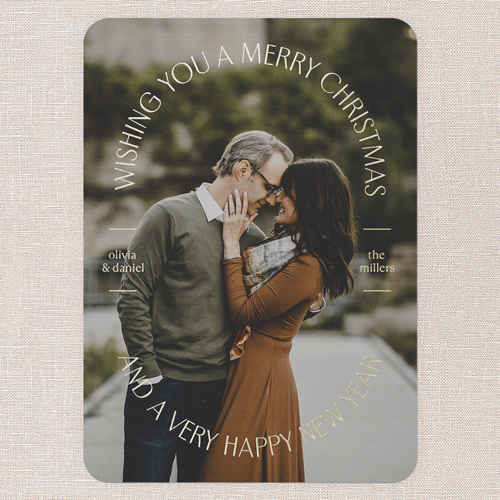 Round Radiance Holiday Card, Gold Foil, Black, 5x7, Christmas, Matte, Personalized Foil Cardstock, Rounded, Black