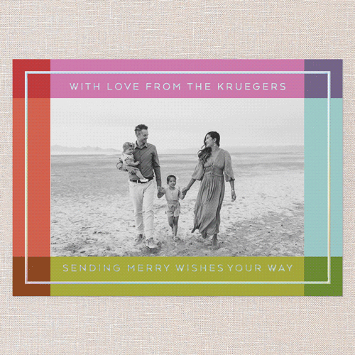 Radiant Border Holiday Card, Iridescent Foil, White, 5x7, Christmas, Matte, Personalized Foil Cardstock, Square, White