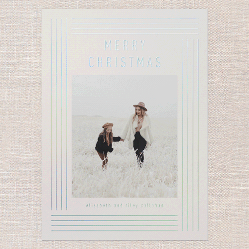 Glowing Deco Border Holiday Card, Iridescent Foil, Pink, 5x7, Christmas, Matte, Personalized Foil Cardstock, Square, Blush