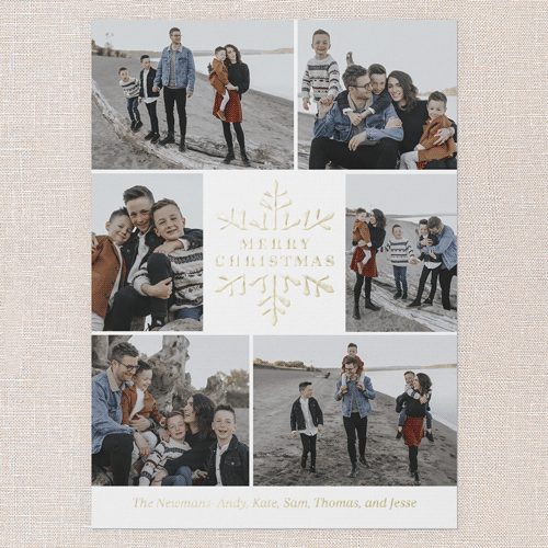 Snowy Shimmer Holiday Card, White, Gold Foil, 5x7, Christmas, Matte, Personalized Foil Cardstock, Square, White