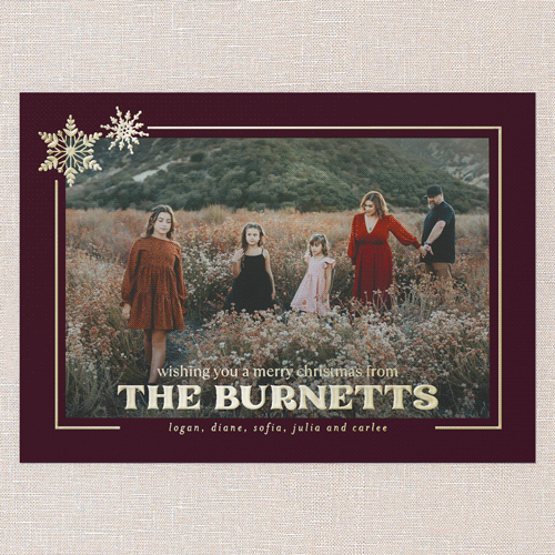 Shimmery Snowflake Holiday Card, Red, Gold Foil, 5x7, Christmas, Matte, Personalized Foil Cardstock, Square, Red