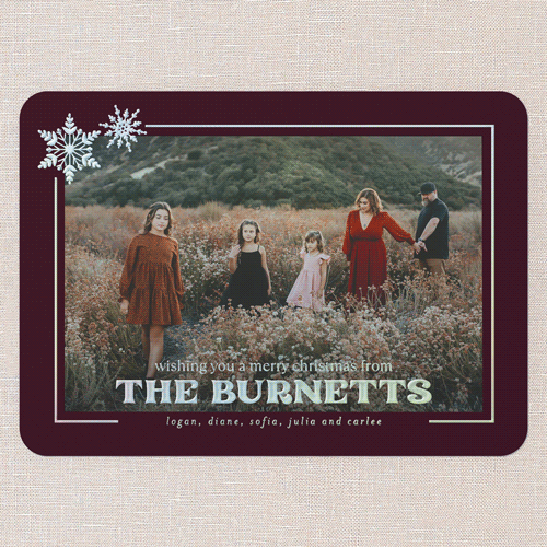 Shimmery Snowflake Holiday Card, Red, Iridescent Foil, 5x7, Christmas, Matte, Personalized Foil Cardstock, Rounded, Red