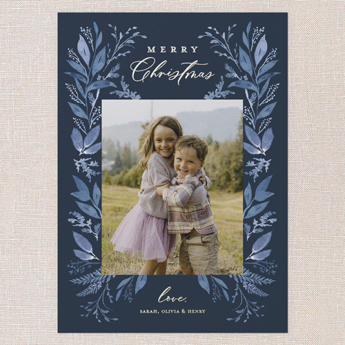 Leafy Surroundings Holiday Card, Blue, Gold Foil, 5x7, Christmas, Matte, Personalized Foil Cardstock, Square, Midnight